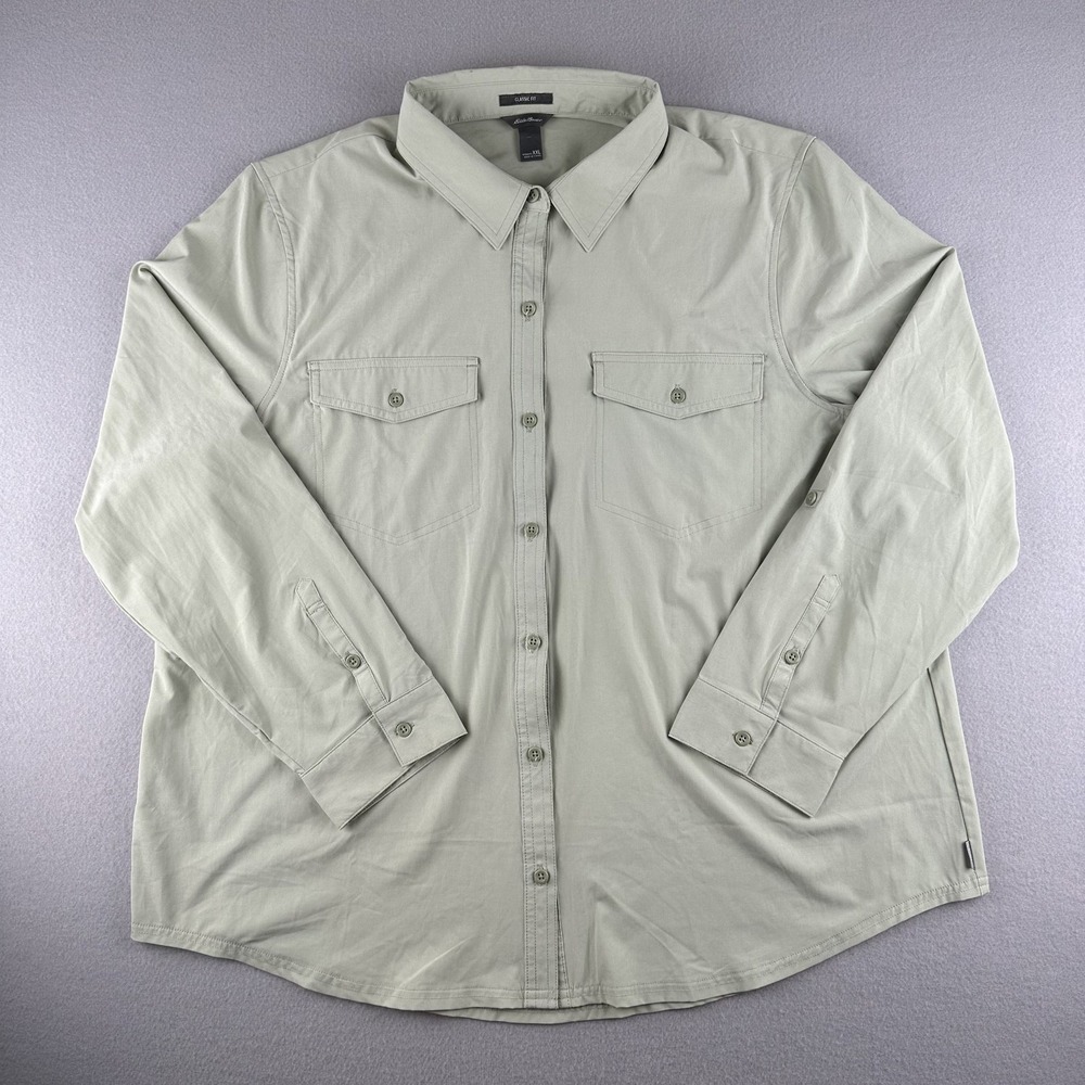Eddie Bauer Button Down Shirt Womens XXL Sage Green Classic Fit Roll Tab Utility